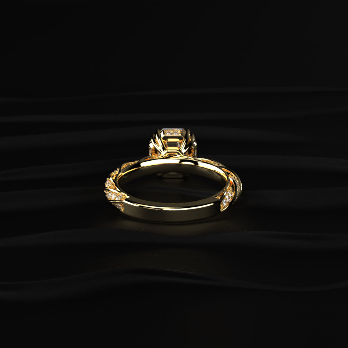 Octagon Diamond Solitaire Ring With Twisted Pave Band | Earthly Jewels