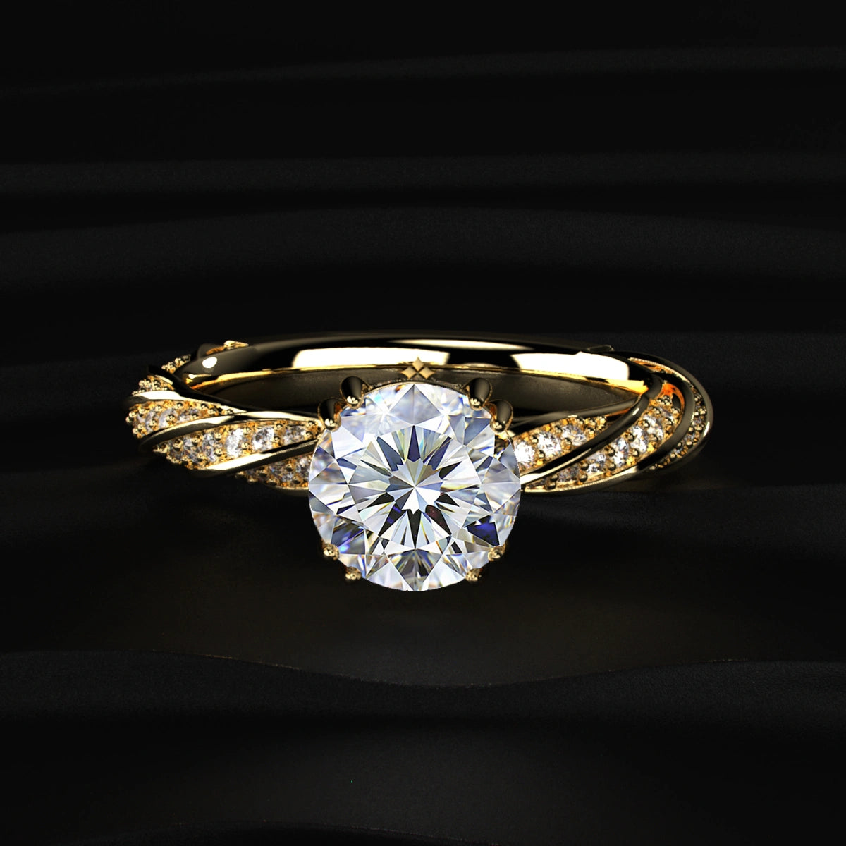 Round Diamond Ring With Twisted Pave Band | Earthly Jewels