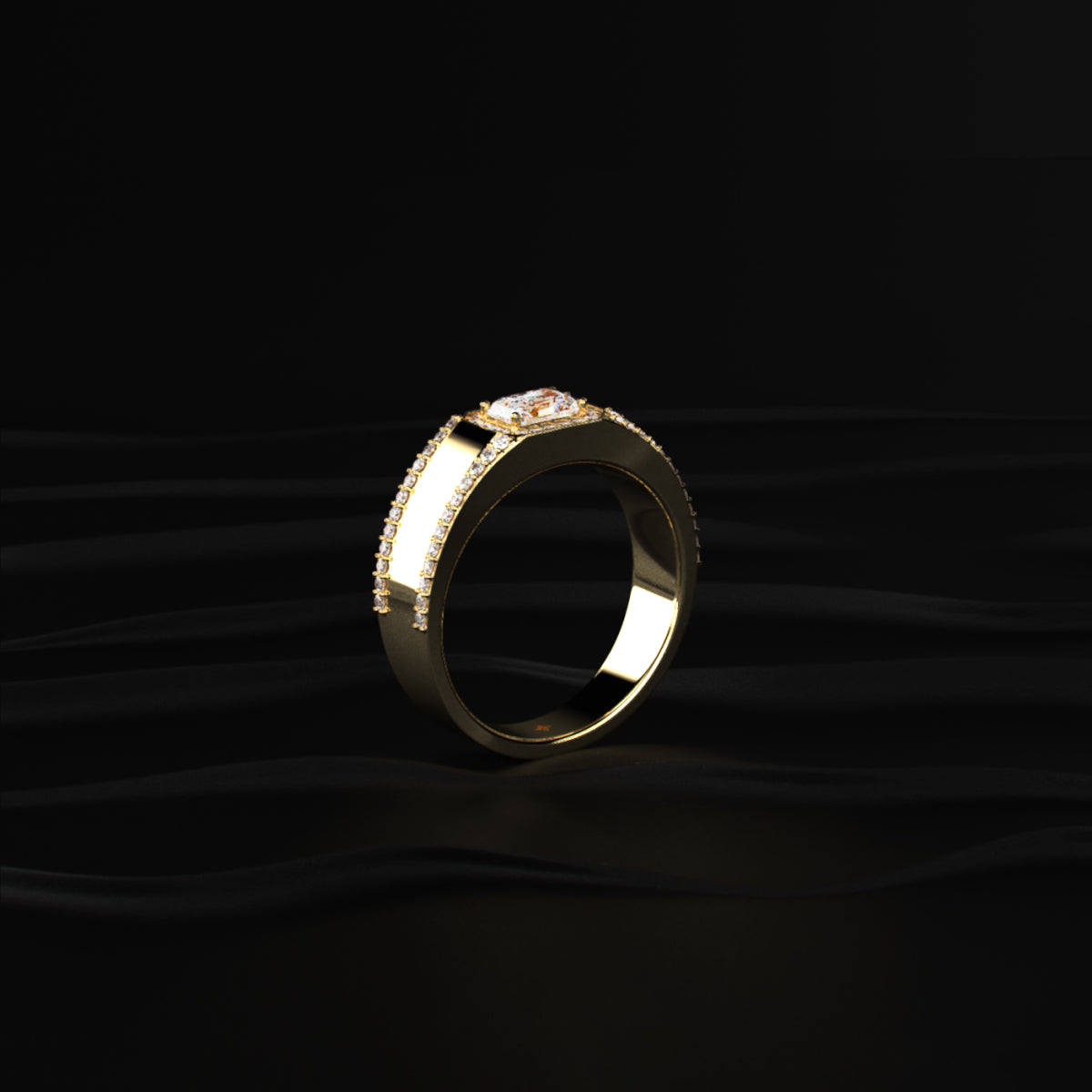 Radiant Solitaire Men'S Ring With Accent Stone
