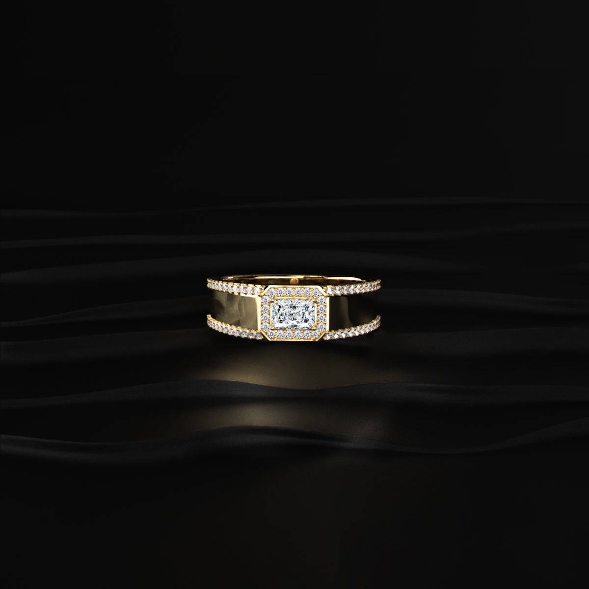 Radiant Solitaire Men'S Ring With Accent Stone