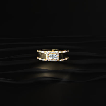 Radiant Solitaire Men'S Ring With Accent Stone