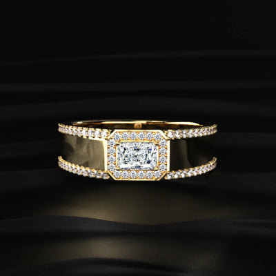 Radiant Solitaire Men'S Ring With Accent Stone | Earthly Jewels