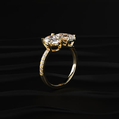 Oval And Pear Toi-Et-Moi Ring With Pave Band | Earthly Jewels