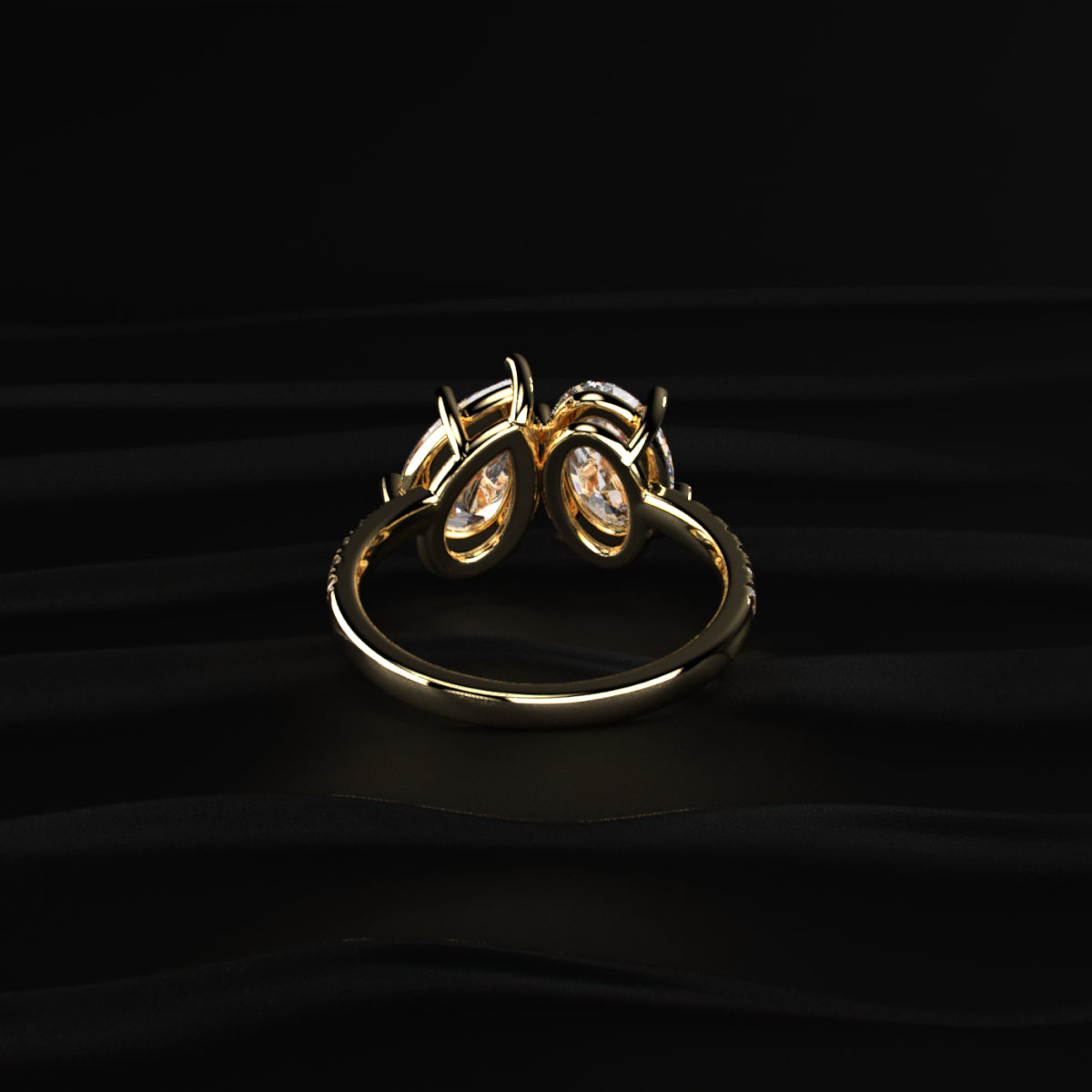 Oval And Pear Toi-Et-Moi Ring With Pave Band