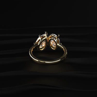 Oval And Pear Toi-Et-Moi Ring With Pave Band | Earthly Jewels