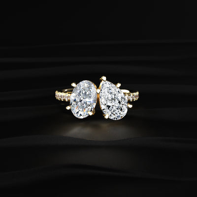 Oval And Pear Toi-Et-Moi Ring With Pave Band | Earthly Jewels