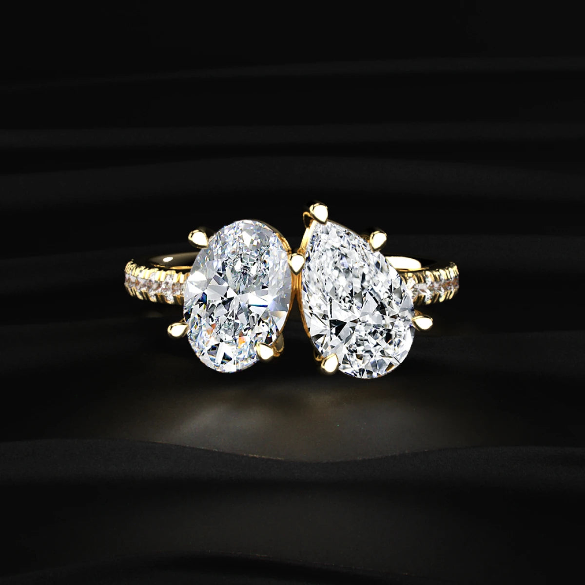 Oval And Pear Toi-Et-Moi Ring With Pave Band | Earthly Jewels