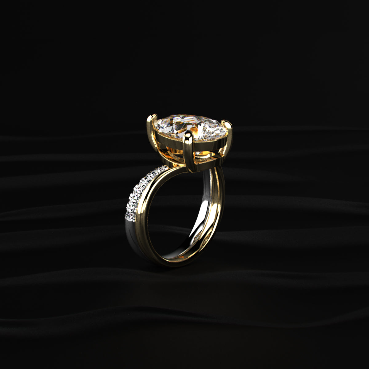Pear Shaped Diamond Fluid Ring With Stack Band | Earthly Jewels
