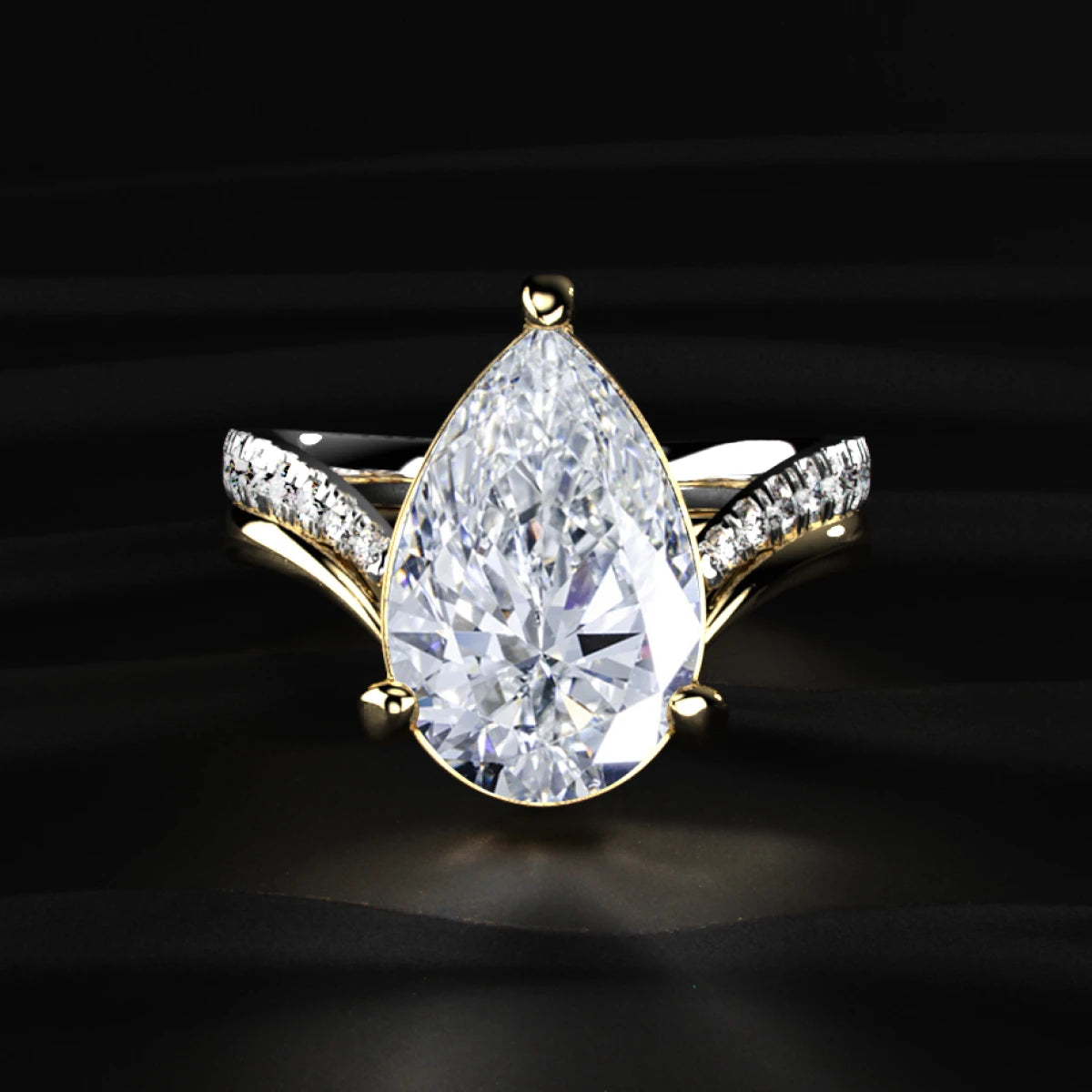 Pear Shaped Diamond Fluid Ring With Stack Band | Earthly Jewels