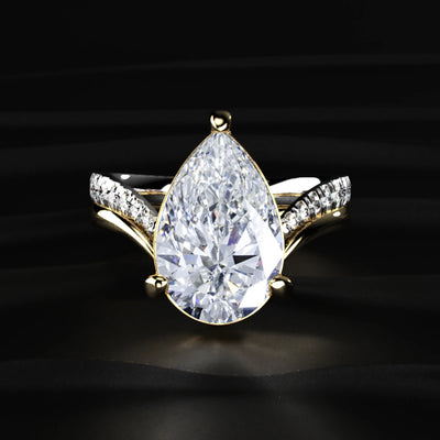 Pear Shaped Diamond Fluid Ring With Stack Band | Earthly Jewels