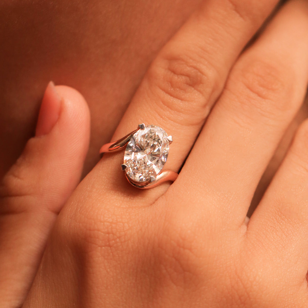 Oval Solitaire Diamond Bypass Setting Ring | Earthly Jewels