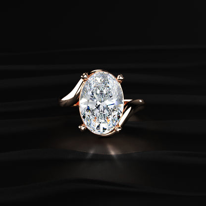 Oval Solitaire Diamond Bypass Setting Ring | Earthly Jewels