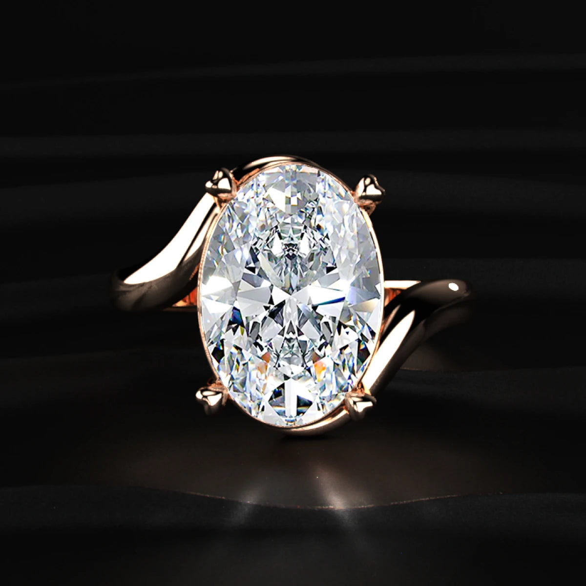 Oval Solitaire Diamond Bypass Setting Ring | Earthly Jewels