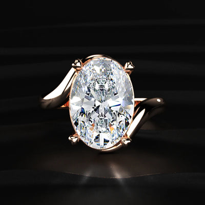 Oval Solitaire Diamond Bypass Setting Ring | Earthly Jewels
