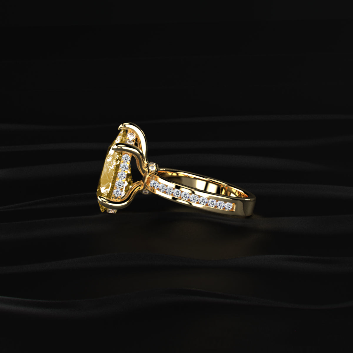 Yellow Pear Solitaire Ring With Channel Setting | Earthly Jewels