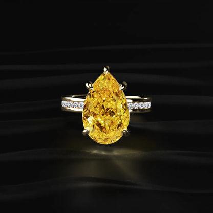 Yellow Pear Solitaire Ring With Channel Setting | Earthly Jewels