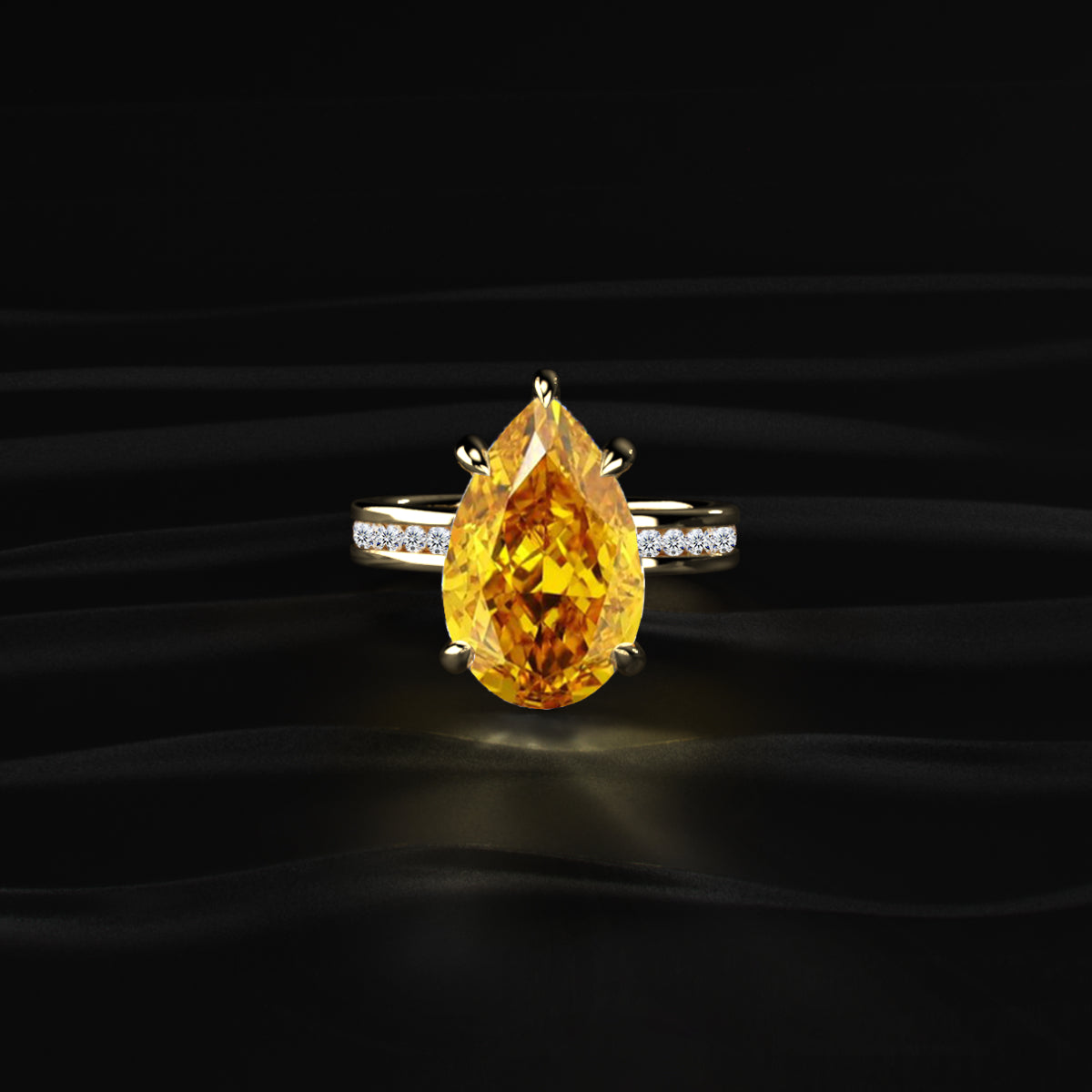 Yellow Pear Solitaire Ring With Channel Setting | Earthly Jewels