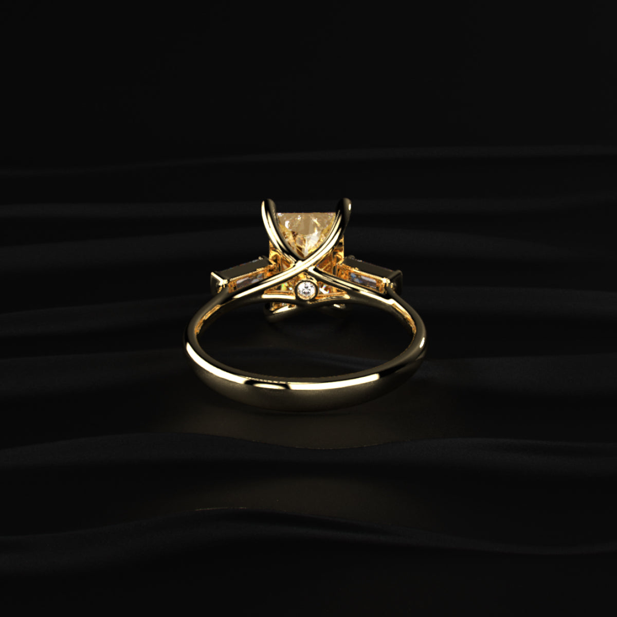 Yellow Radiant Solitaire Engagement Ring With Tapered Baguette | Earthly Jewels