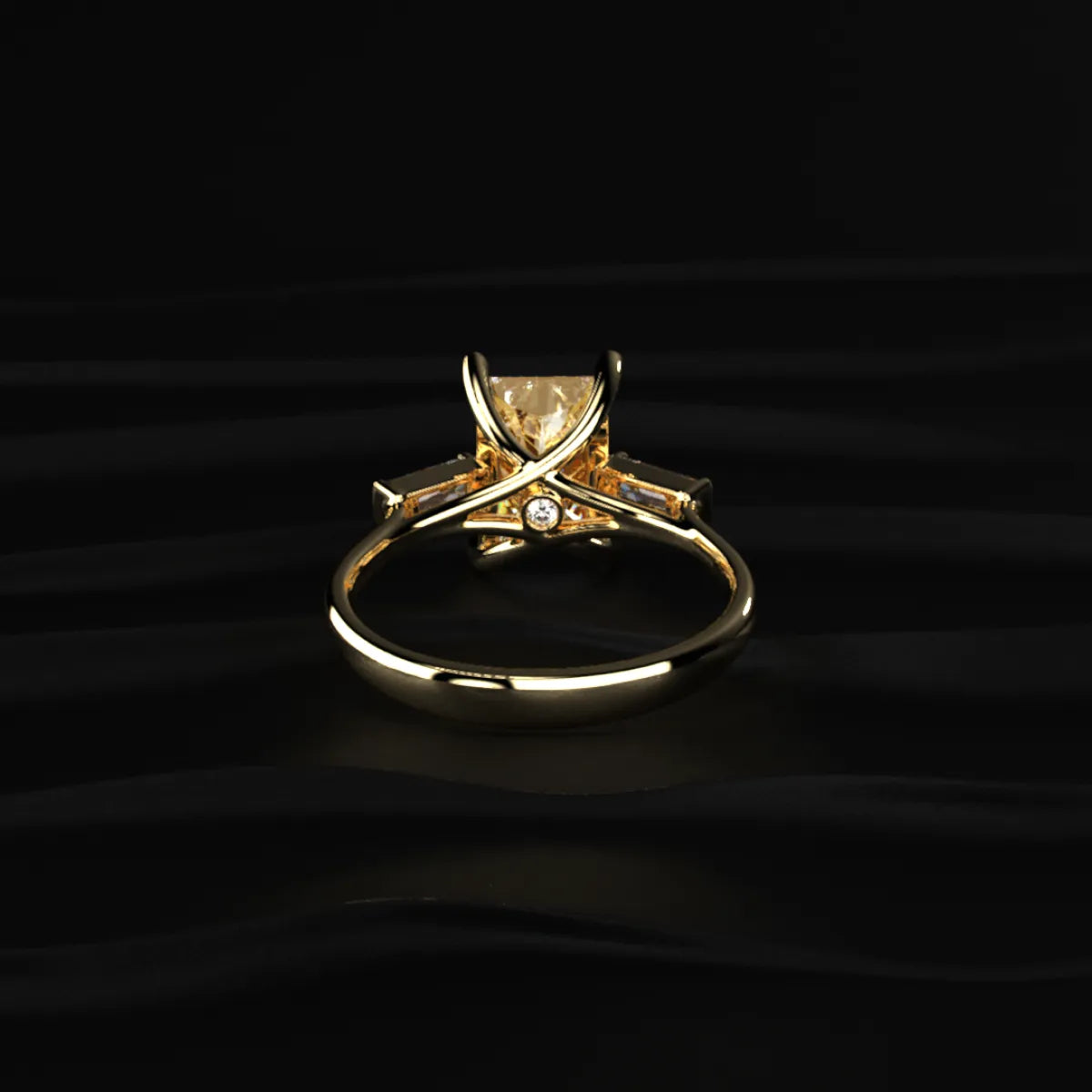 Yellow Radiant Solitaire Engagement Ring With Tapered Baguette | Earthly Jewels