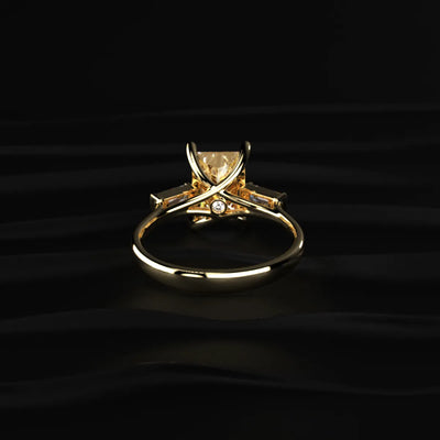 Yellow Radiant Solitaire Engagement Ring With Tapered Baguette | Earthly Jewels
