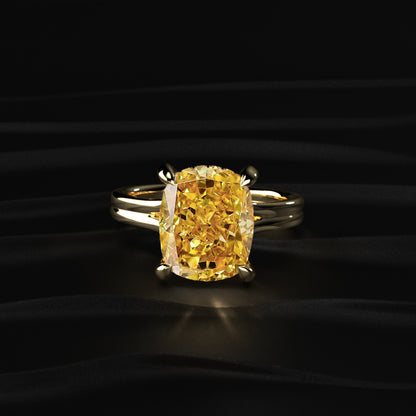 Yellow Cushion Solitaire Double Band Ring | Earthly Jewels
