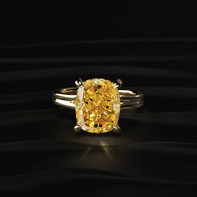 Yellow Cushion Solitaire Double Band Ring | Earthly Jewels