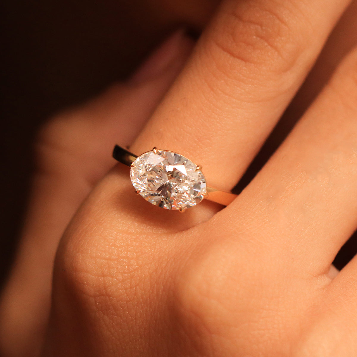 East West Oval Solitaire Engagement Ring | Earthly Jewels