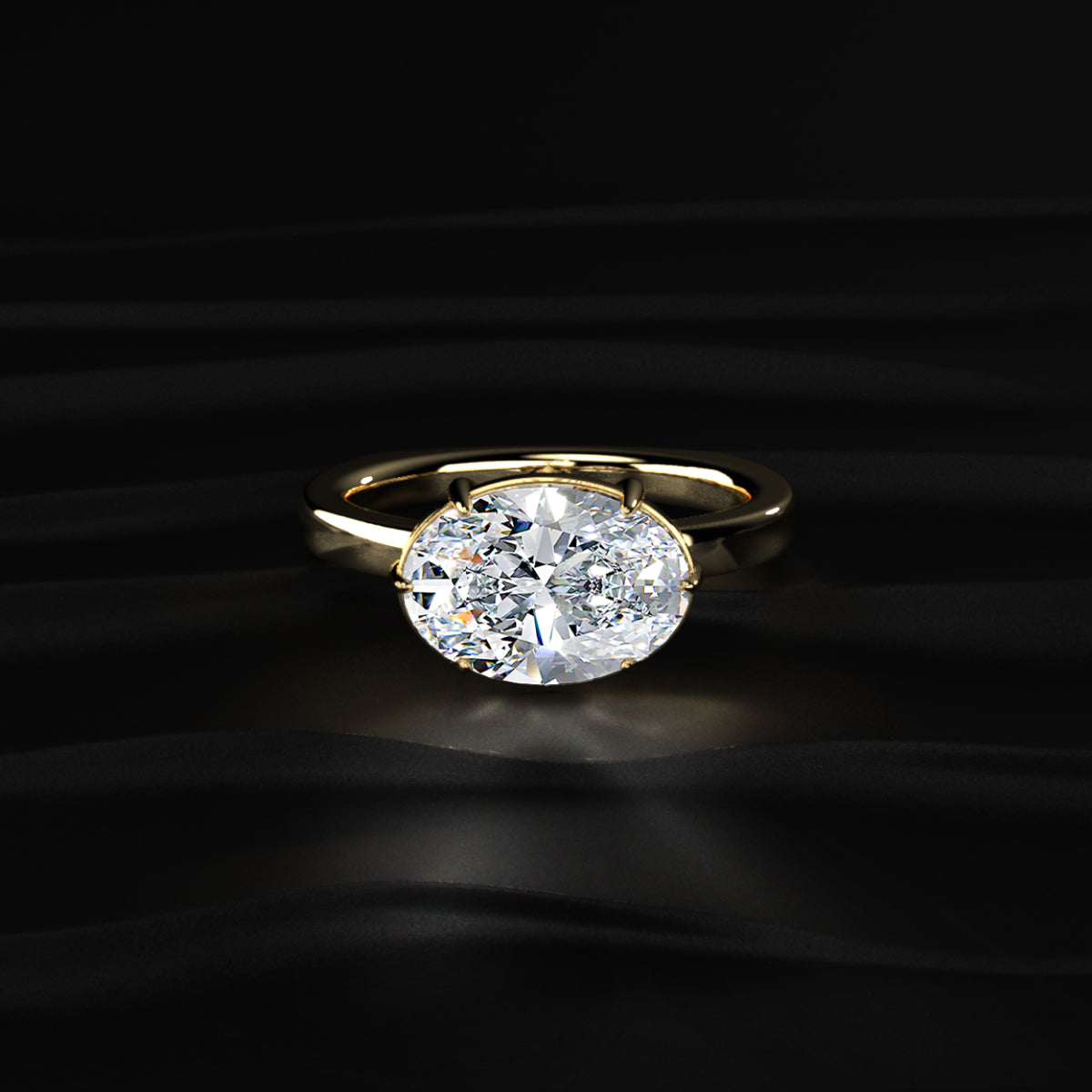 East West Oval Solitaire Engagement Ring | Earthly Jewels