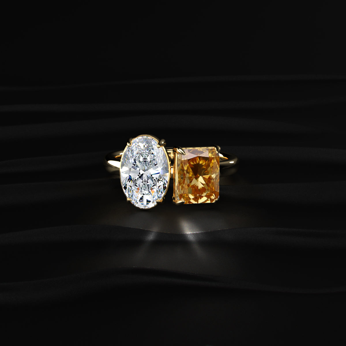 Fancy Yellow Radiant And Oval Toi Et Moi Ring | Earthly Jewels