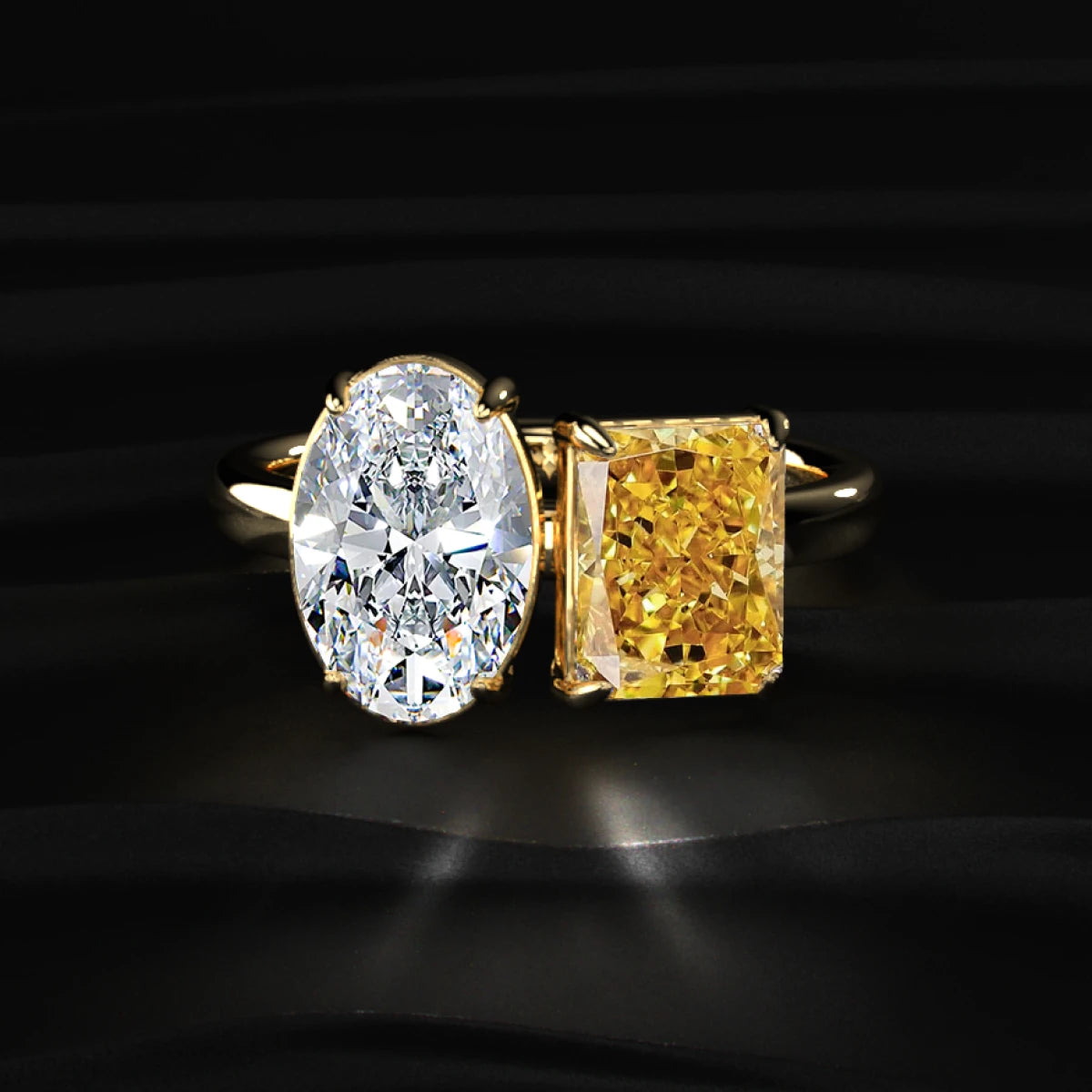 Fancy Yellow Radiant And Oval Toi Et Moi Ring | Earthly  Jewels