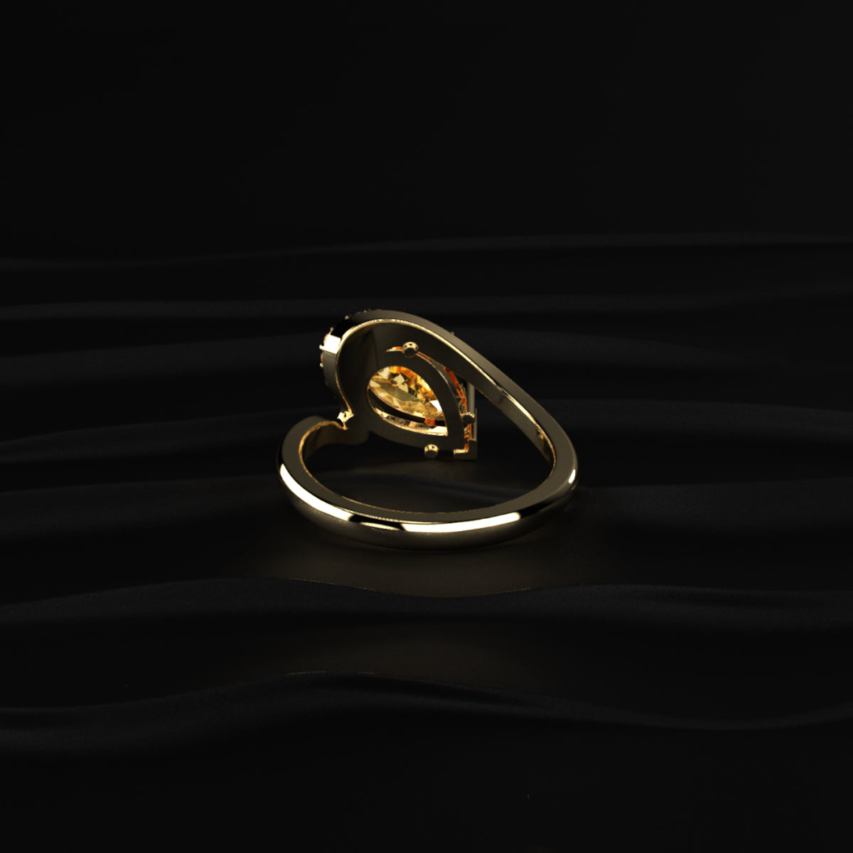 Yellow Pear Shaped Engagement Ring Wave Band | Earthly Jewels