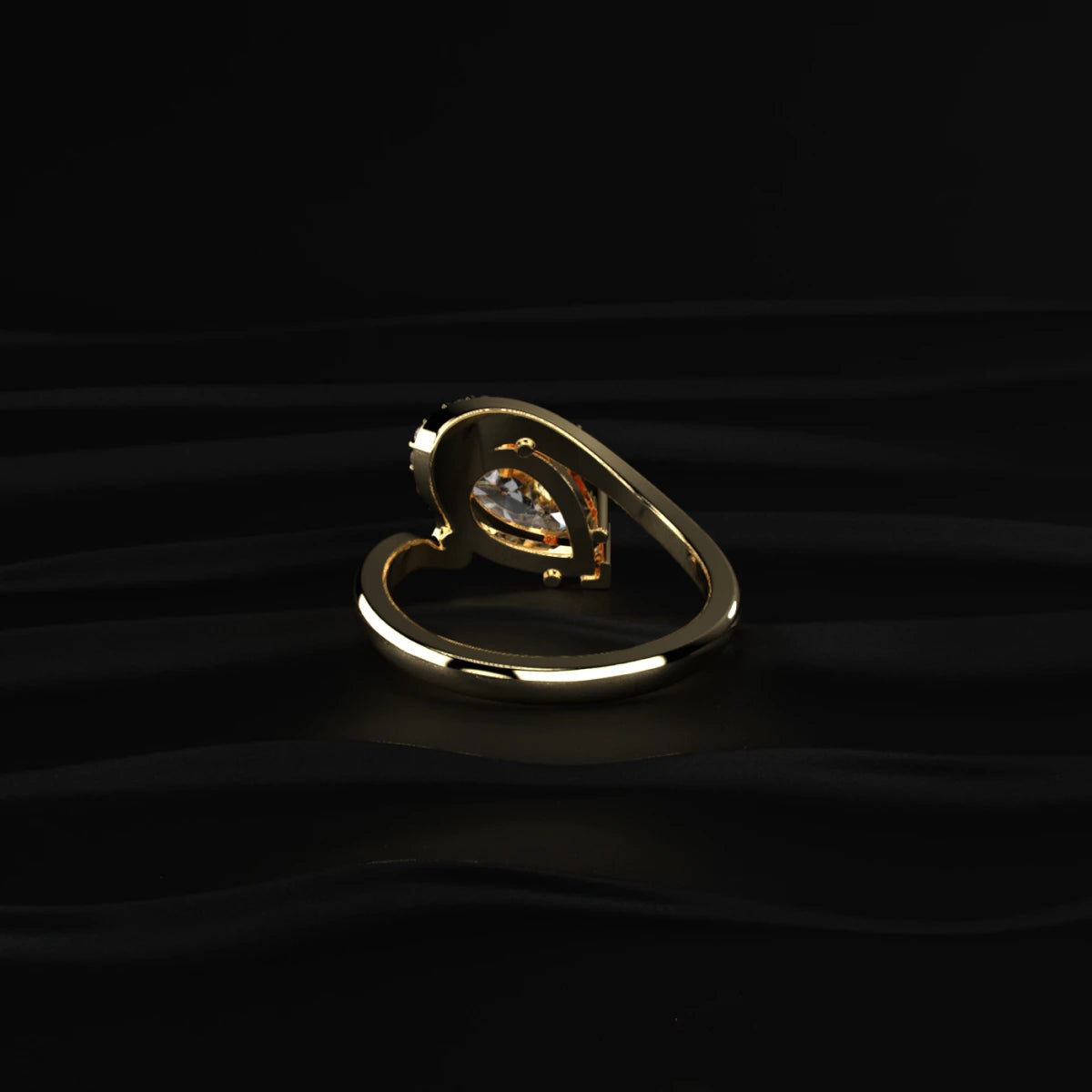 Yellow Pear Shaped Engagement Ring Wave Band | Earthly Jewels