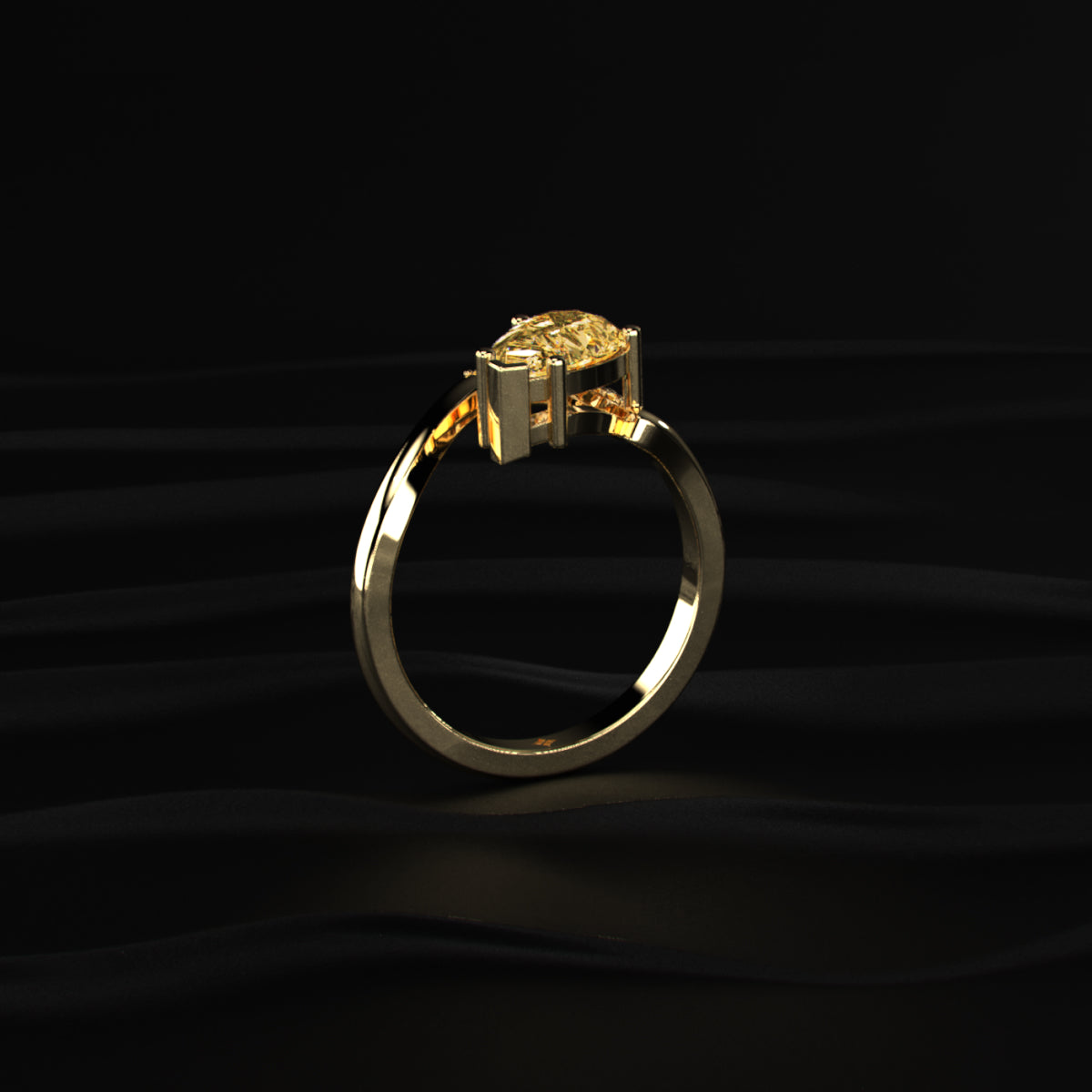 Yellow Pear Shaped Engagement Ring Wave Band | Earthly Jewels