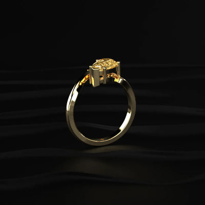 Yellow Pear Shaped Engagement Ring Wave Band | Earthly Jewels
