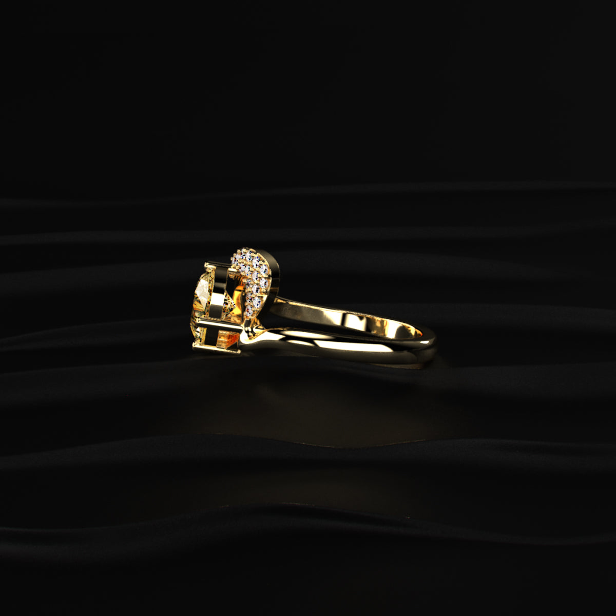Yellow Pear Shaped Engagement Ring Wave Band | Earthly Jewels