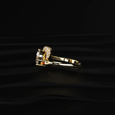 Yellow Pear Shaped Engagement Ring Wave Band | Earthly Jewels