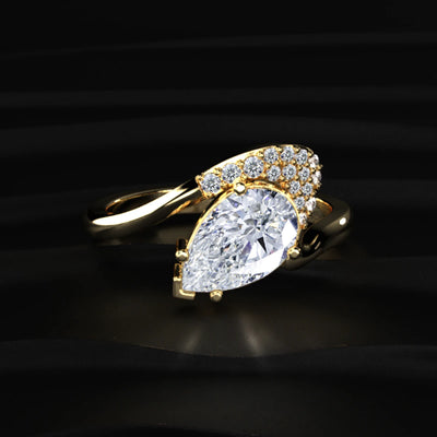 Yellow Pear Shaped Engagement Ring Wave Band | Earthly Jewels