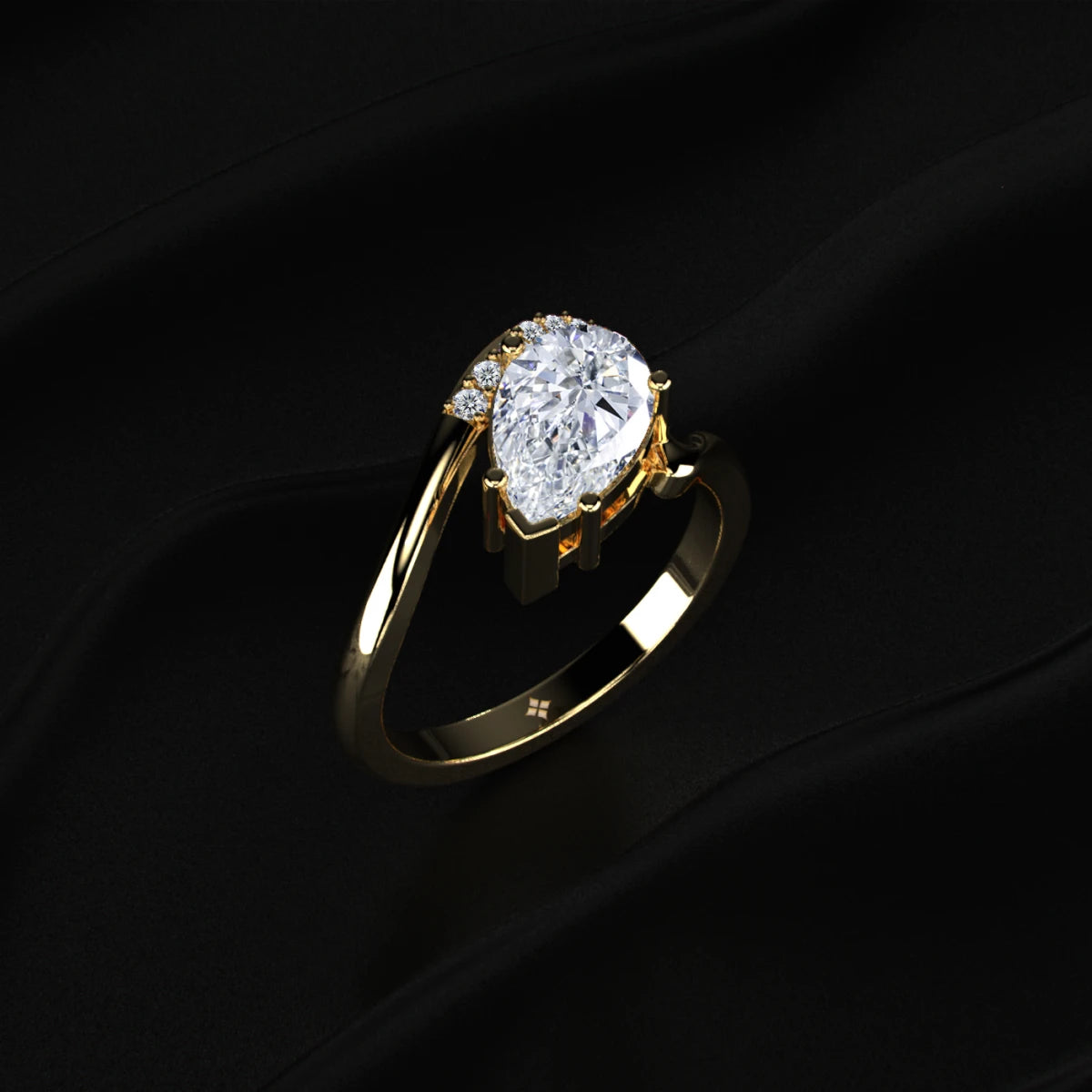 Yellow Pear Shaped Engagement Ring Wave Band | Earthly Jewels