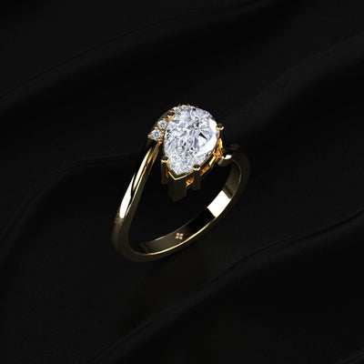 Yellow Pear Shaped Engagement Ring Wave Band | Earthly Jewels