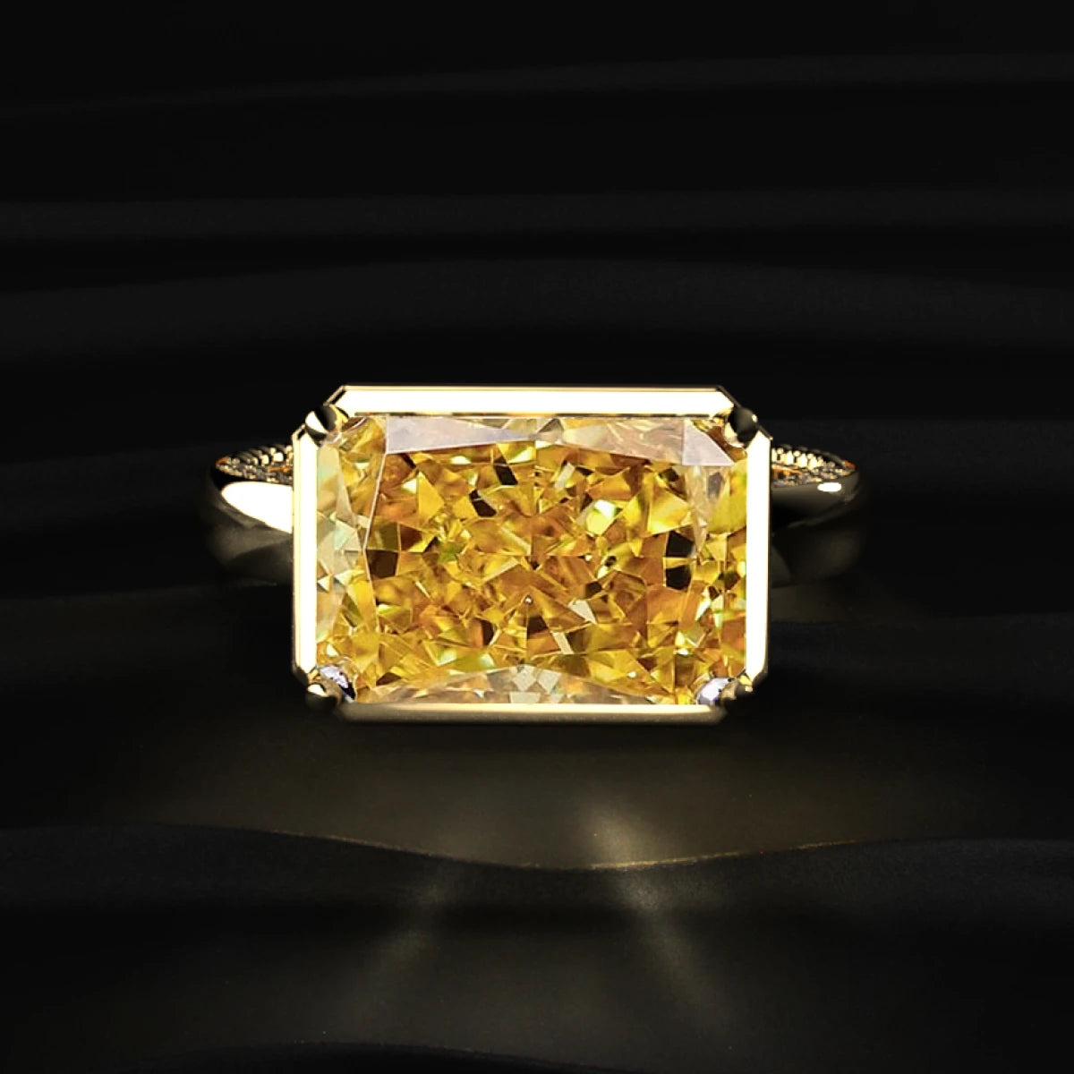 East West Radiant Yellow Diamond Solitaire Ring | Earthly Jewels