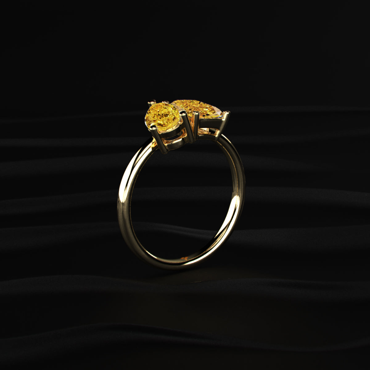 Pear And Radiant Toi Et Moi Yellow Diamond Ring | Earthly Jewels