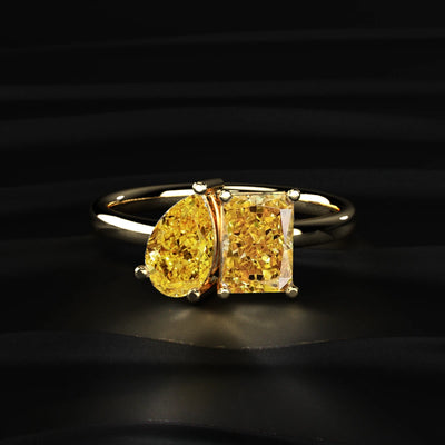 Pear And Radiant Toi Et Moi Yellow Diamond Ring | Earthly Jewels