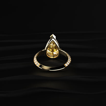 Yellow Pear Diamond Half Bezel Pave Ring | Earthly Jewels