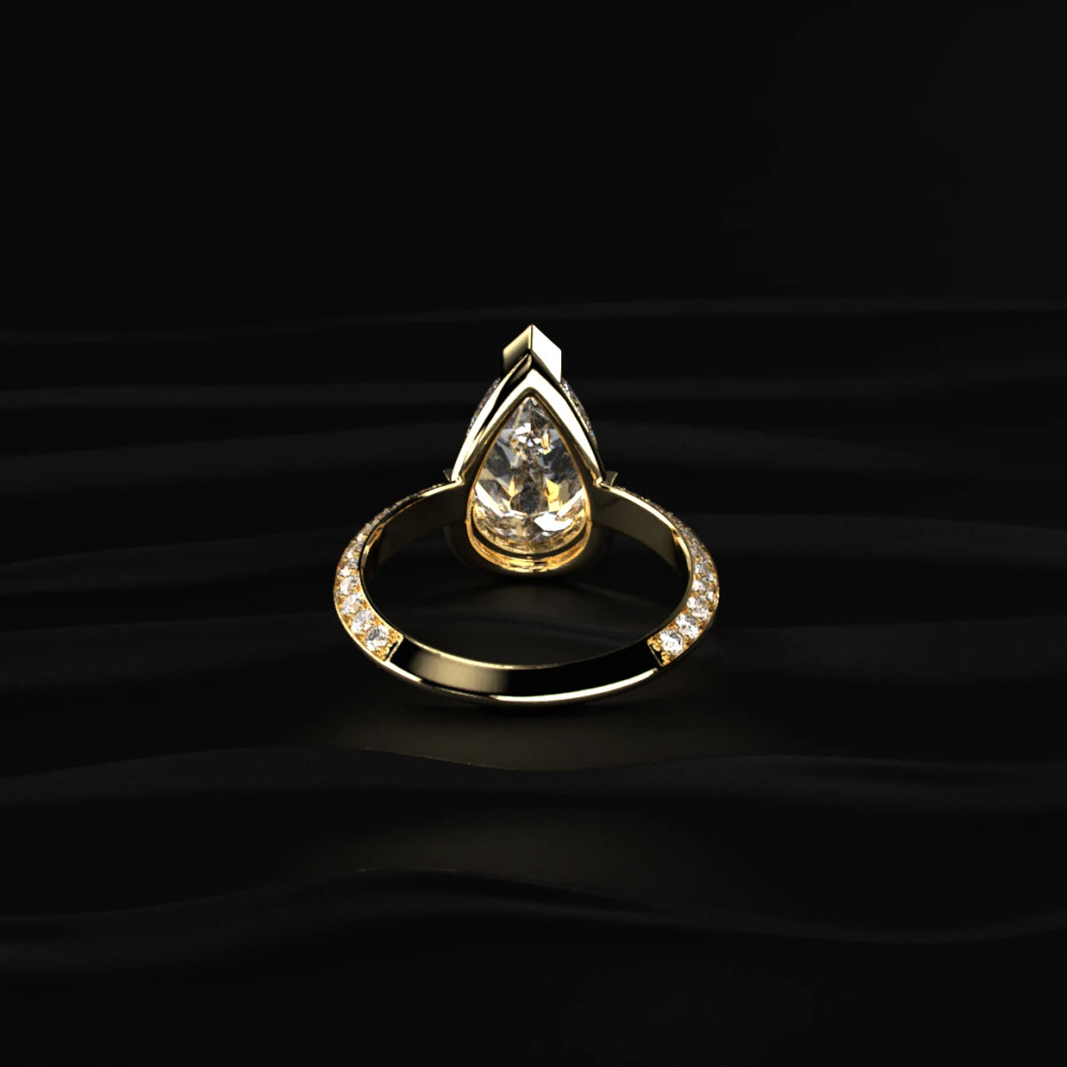 Pear Diamond Half Bezel Pave Ring