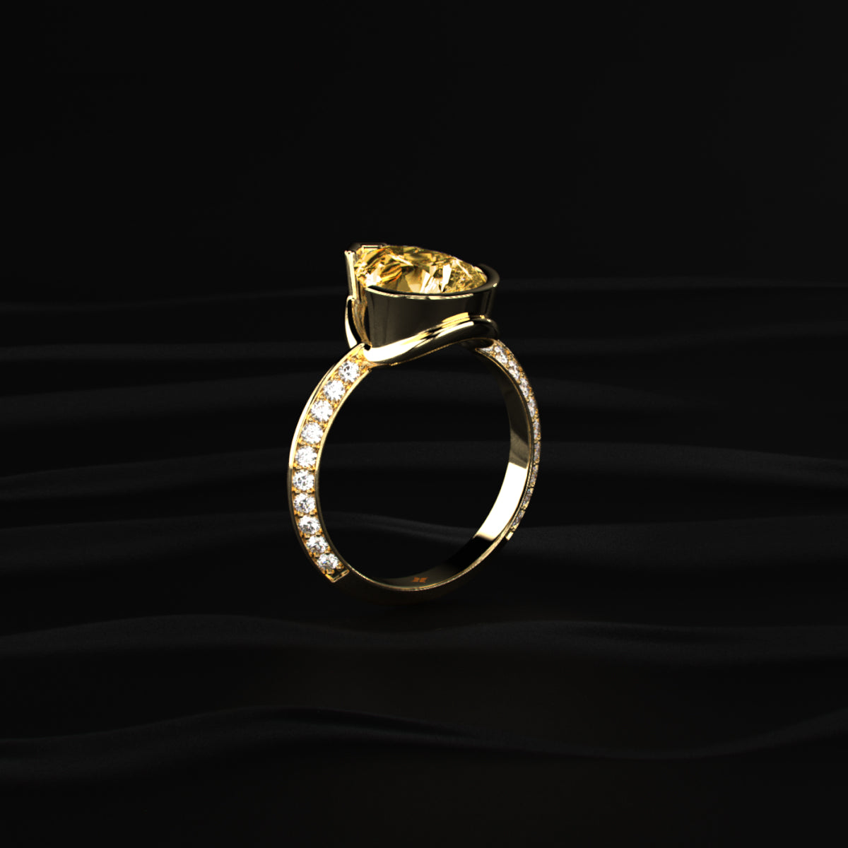 Yellow Pear Diamond Half Bezel Pave Ring | Earthly Jewels