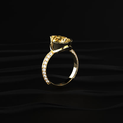 Yellow Pear Diamond Half Bezel Pave Ring | Earthly Jewels
