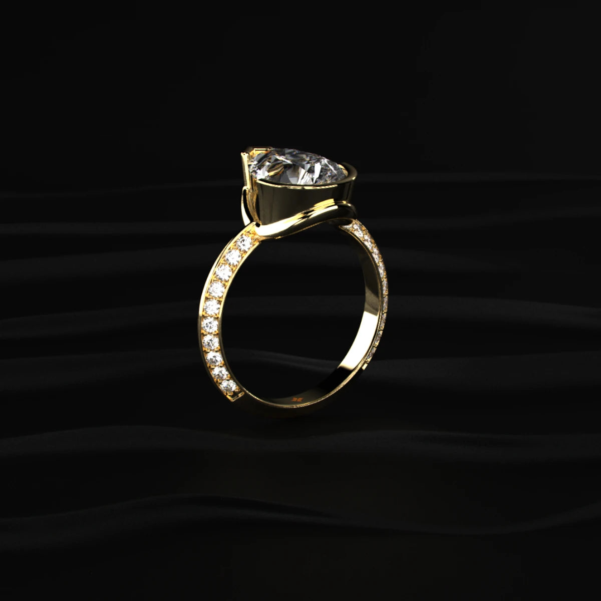 Pear Diamond Half Bezel Pave Ring