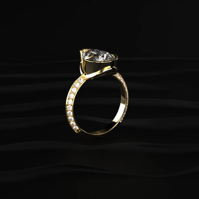 Pear Diamond Half Bezel Pave Ring