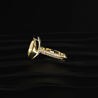 Yellow Pear Diamond Half Bezel Pave Ring | Earthly Jewels