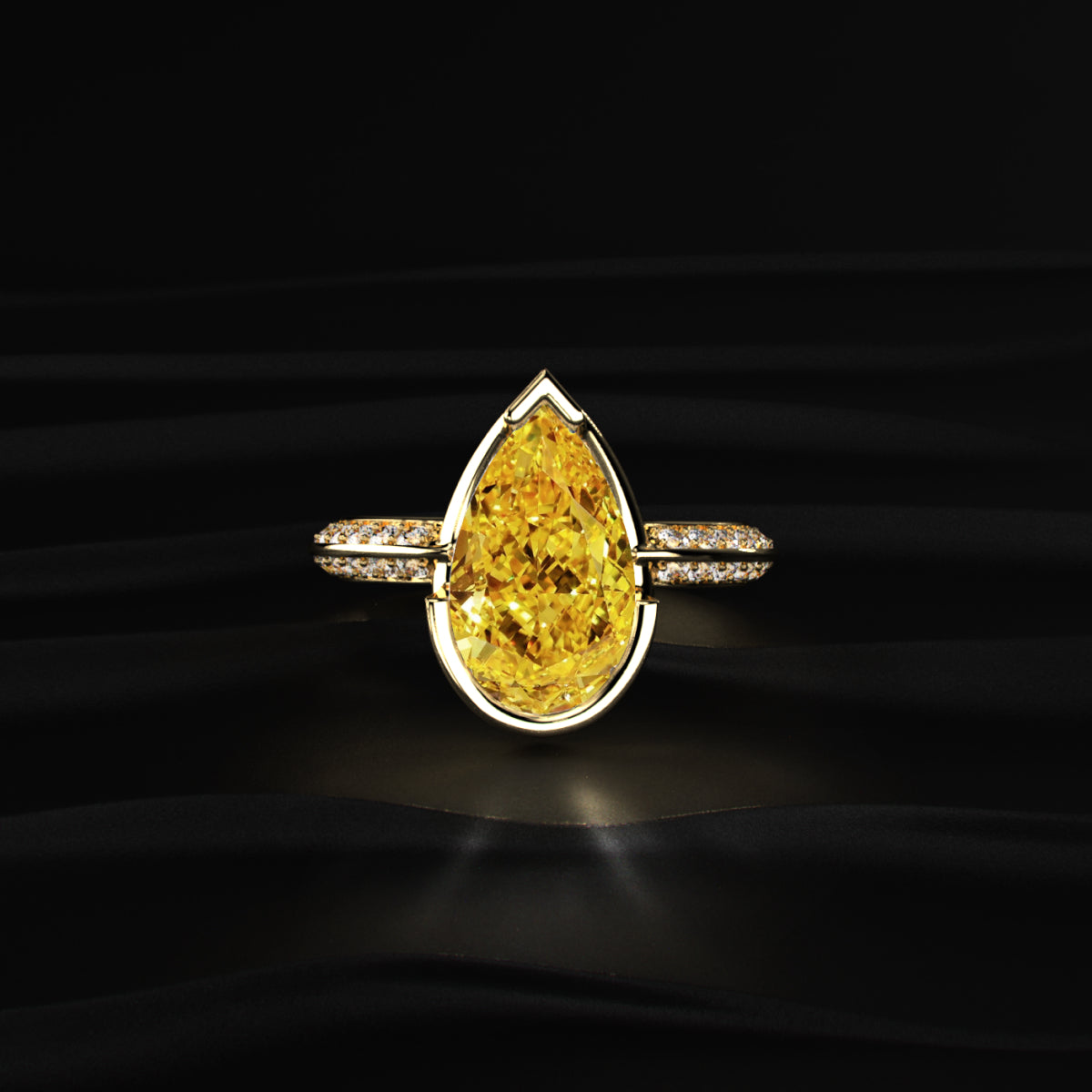 Yellow Pear Diamond Half Bezel Pave Ring | Earthly Jewels